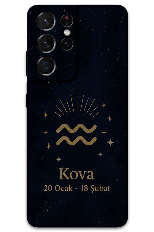 Galaxy S21 Ultra Uyumlu Kova Burcu Desenli Telefon Kılıfı + Ekran Koruyucu - 5778