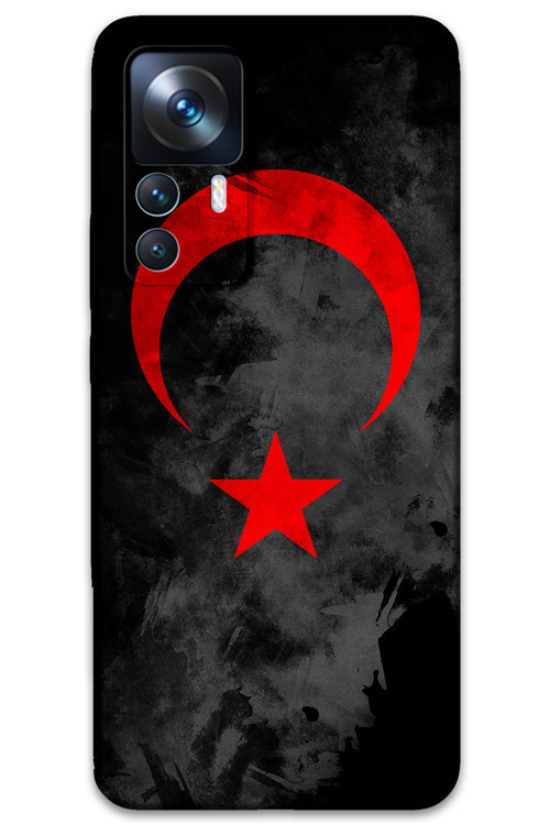 Xiaomi Mi 12T Pro Uyumlu Türk Bayrağı Desenli Telefon Kılıfı + Ekran Koruyucu - 5852
