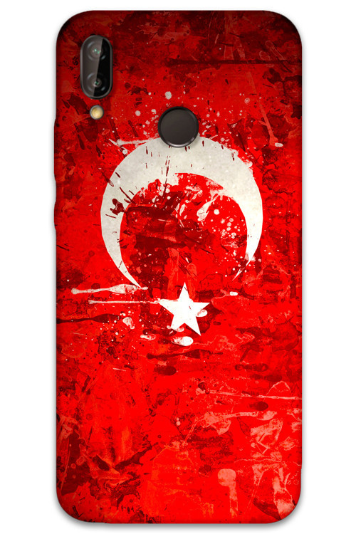Huawei P Smart 2019 Uyumlu Türk Bayrağı Desenli Telefon Kılıfı + Ekran Koruyucu - 5847