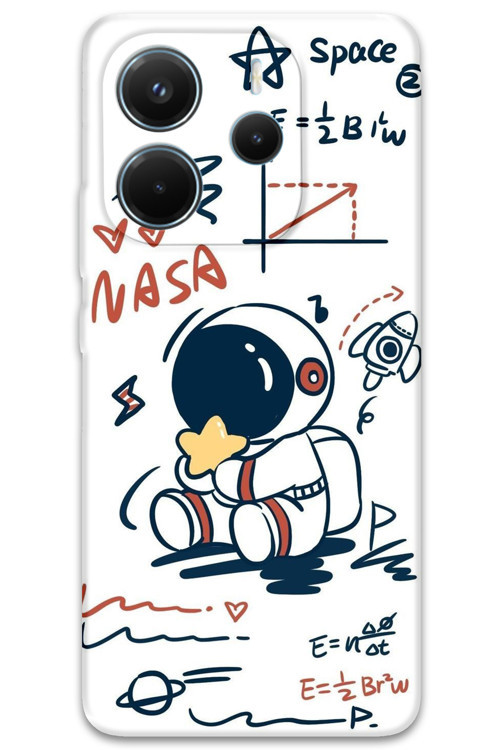Xiaomi Redmi Note 14 5G Uyumlu Astronot Desenli Telefon Kılıfı + Ekran Koruyucu - 5858