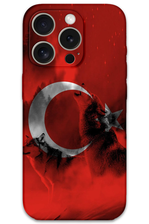 İphone 15 Pro Uyumlu Türk Bayrağı Desenli Telefon Kılıfı + Ekran Koruyucu - 5854