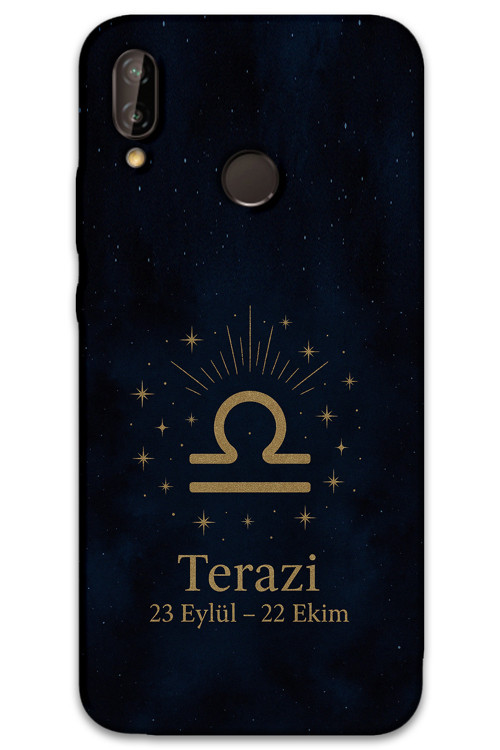 Huawei P Smart 2019 Uyumlu Terazi Burcu Desenli Telefon Kılıfı + Ekran Koruyucu - 5774