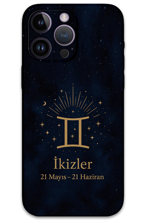 İphone 14 Pro Uyumlu İkizler Burcu Desenli Telefon Kılıfı + Ekran Koruyucu - 5770