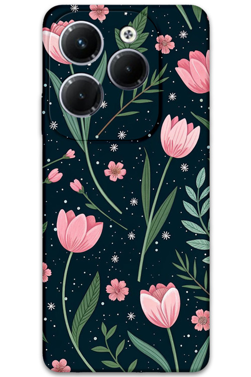 İnfinix Hot 40 Pro Uyumlu Çiçek Desenli Telefon Kılıfı + Ekran Koruyucu - 5788
