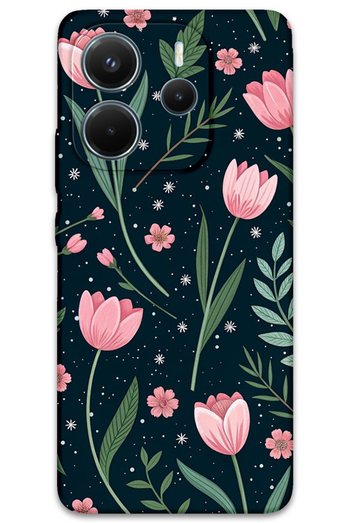 Xiaomi Redmi Note 14 5G Uyumlu Çiçek Desenli Telefon Kılıfı + Ekran Koruyucu - 5788
