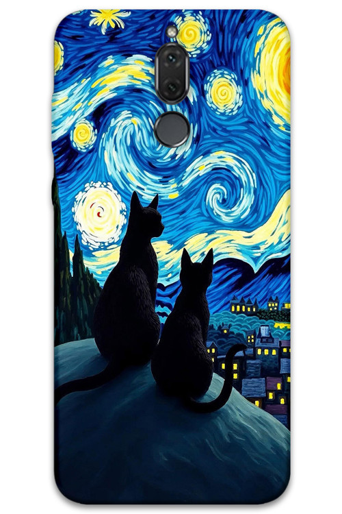 Huawei Mate 10 Lite Uyumlu Kedi Desenli Telefon Kılıfı + Ekran Koruyucu - 5782