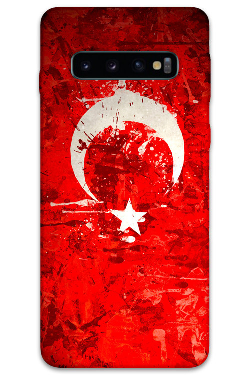 Galaxy S10 Plus Uyumlu Türk Bayrağı Desenli Telefon Kılıfı + Ekran Koruyucu - 5847