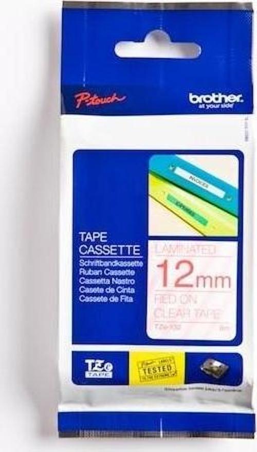 Tze-132 12 Mm Şeffaf Üzeri Kırmızı Laminasyonlu Etiket