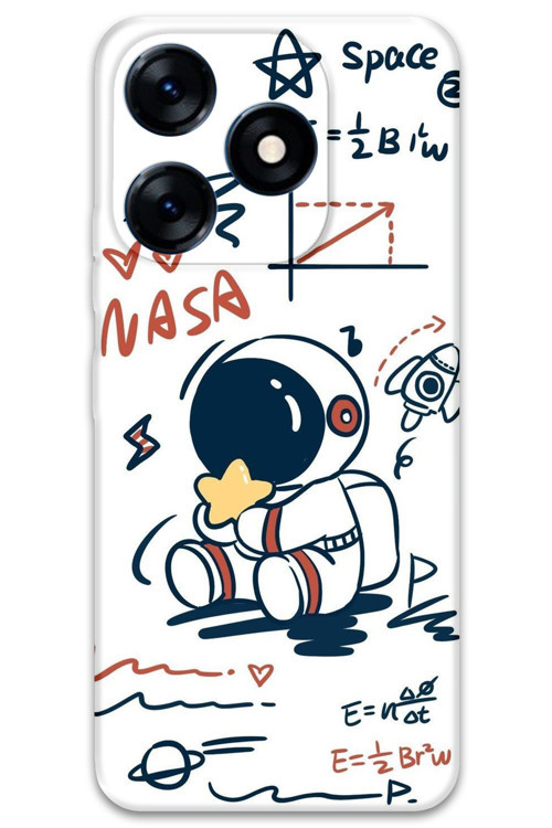 Tecno Spark 20C Uyumlu Astronot Desenli Telefon Kılıfı + Ekran Koruyucu - 5858