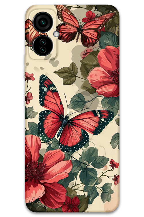 Tecno Camon 19 Neo Uyumlu Kelebek Desenli Telefon Kılıfı + Ekran Koruyucu - 5795
