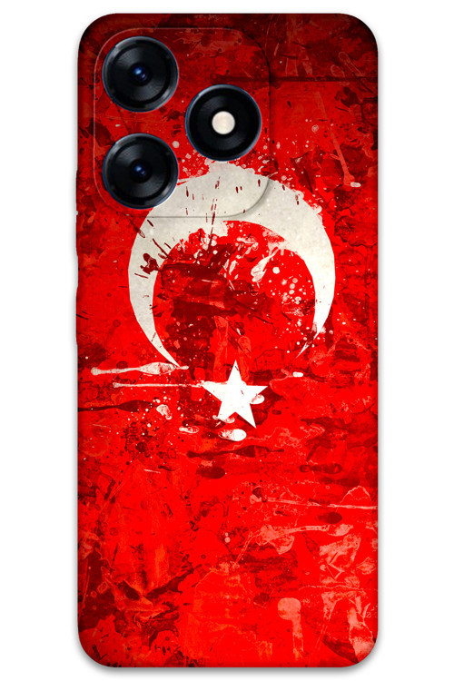 Tecno Spark 20 Uyumlu Türk Bayrağı Desenli Telefon Kılıfı + Ekran Koruyucu - 5847