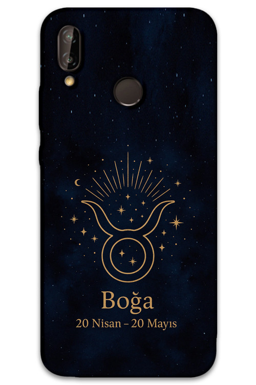 Huawei P20 Lite Uyumlu Boğa Burcu Desenli Telefon Kılıfı + Ekran Koruyucu - 5769