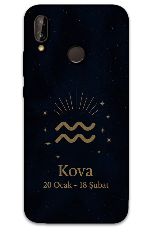 Huawei P20 Lite Uyumlu Kova Burcu Desenli Telefon Kılıfı + Ekran Koruyucu - 5778