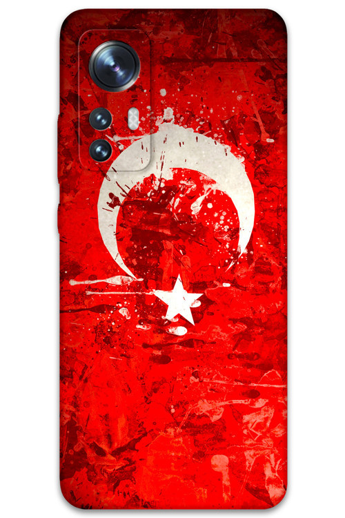 Xiaomi Mi 12 Pro Uyumlu Türk Bayrağı Desenli Telefon Kılıfı + Ekran Koruyucu - 5847