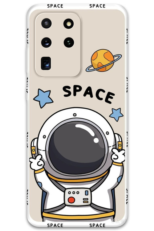 Galaxy S20 Ultra Uyumlu Astronot Desenli Telefon Kılıfı + Ekran Koruyucu - 5865