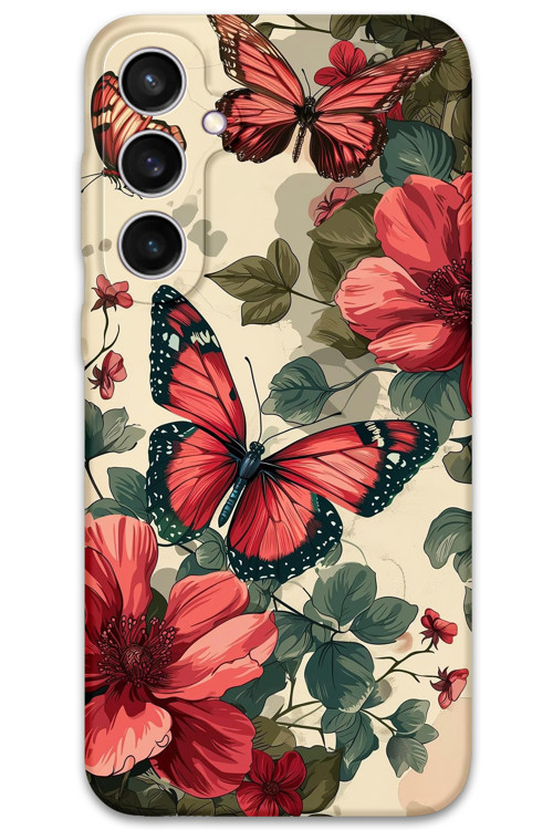 Galaxy S25 Plus Uyumlu Kelebek Desenli Telefon Kılıfı + Ekran Koruyucu - 5795