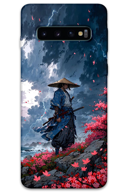 Galaxy S10 Plus Uyumlu Samuray Desenli Telefon Kılıfı + Ekran Koruyucu - 5825