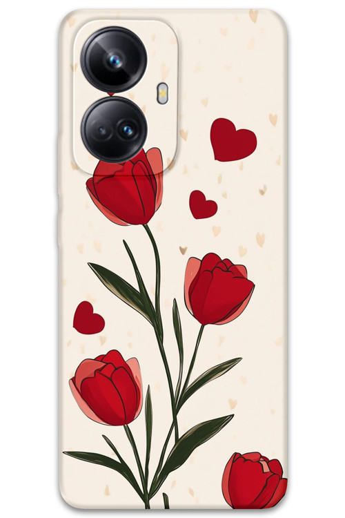 Realme 10 Pro Plus Uyumlu Çiçek Desenli Telefon Kılıfı + Ekran Koruyucu - 5789