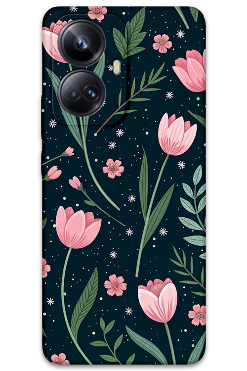 Realme 10 Pro Plus Uyumlu Çiçek Desenli Telefon Kılıfı + Ekran Koruyucu - 5788