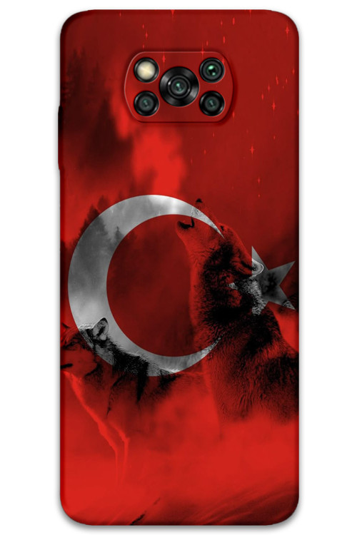 Poco X3 Pro Uyumlu Türk Bayrağı Desenli Telefon Kılıfı + Ekran Koruyucu - 5854
