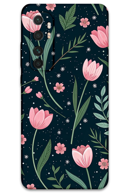 Xiaomi Mi Note 10 Lite Uyumlu Çiçek Desenli Telefon Kılıfı + Ekran Koruyucu - 5788