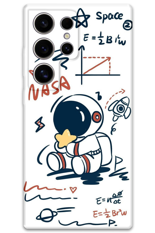 Galaxy S22 Ultra Uyumlu Astronot Desenli Telefon Kılıfı + Ekran Koruyucu - 5858