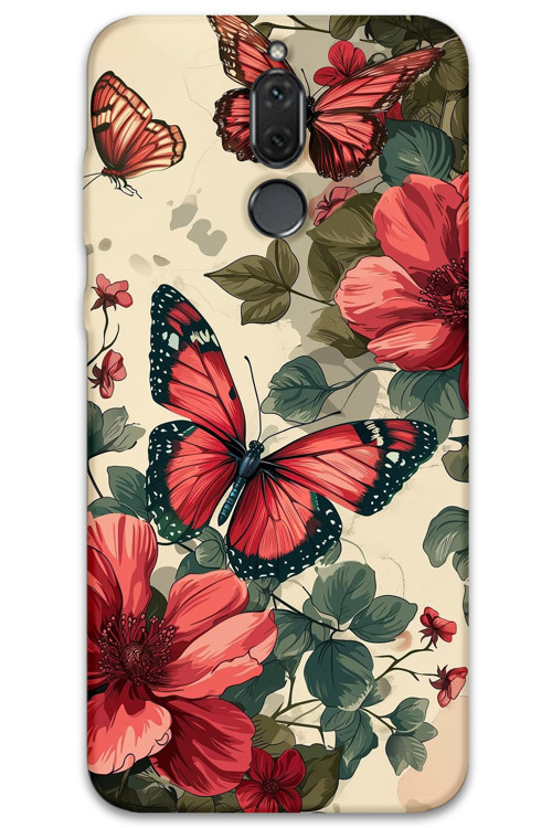Huawei Mate 10 Lite Uyumlu Kelebek Desenli Telefon Kılıfı + Ekran Koruyucu - 5795