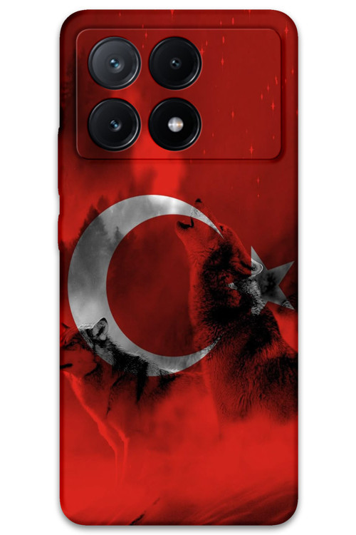 Poco X6 Pro Uyumlu Türk Bayrağı Desenli Telefon Kılıfı + Ekran Koruyucu - 5854