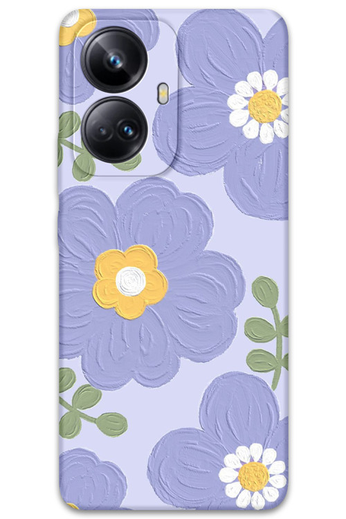 Realme 10 Pro Plus Uyumlu Çiçek Desenli Telefon Kılıfı + Ekran Koruyucu - 5799