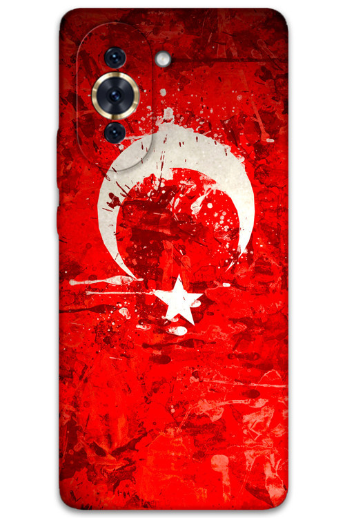 Huawei Nova 10 Uyumlu Türk Bayrağı Desenli Telefon Kılıfı + Ekran Koruyucu - 5847