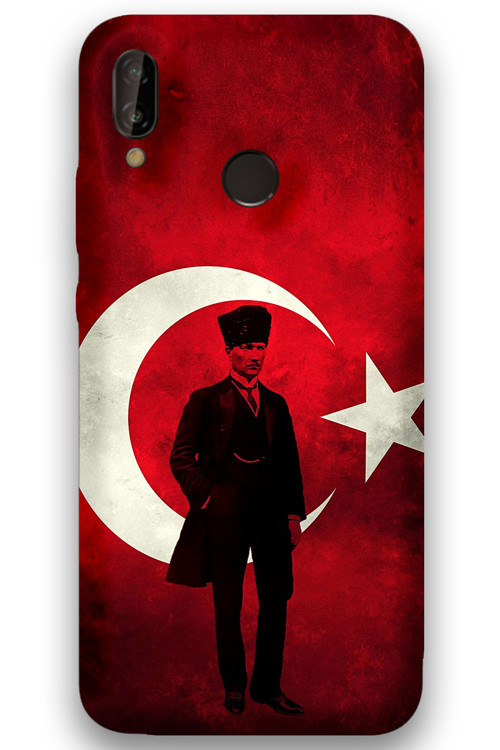 Huawei P20 Lite Uyumlu Atatürk Desenli Telefon Kılıfı + Ekran Koruyucu - 5849