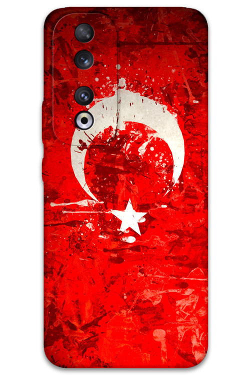Huawei Honor 90 Uyumlu Türk Bayrağı Desenli Telefon Kılıfı + Ekran Koruyucu - 5847