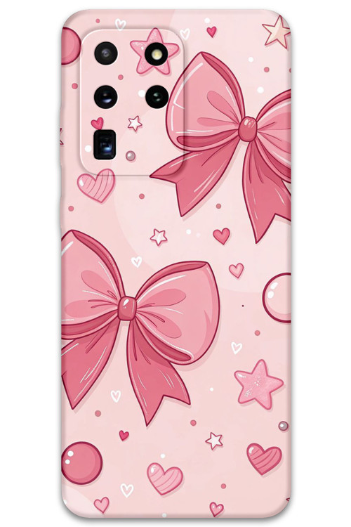 Galaxy S20 Ultra Uyumlu Kurdele Desenli Telefon Kılıfı + Ekran Koruyucu - 5803
