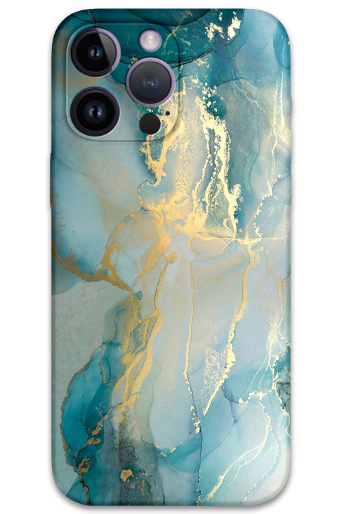İphone 14 Pro Max Uyumlu Mermer Desenli Telefon Kılıfı + Ekran Koruyucu - 5814