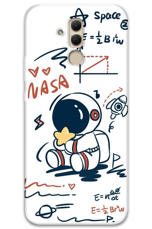 Huawei Mate 20 Lite Uyumlu Astronot Desenli Telefon Kılıfı + Ekran Koruyucu - 5858