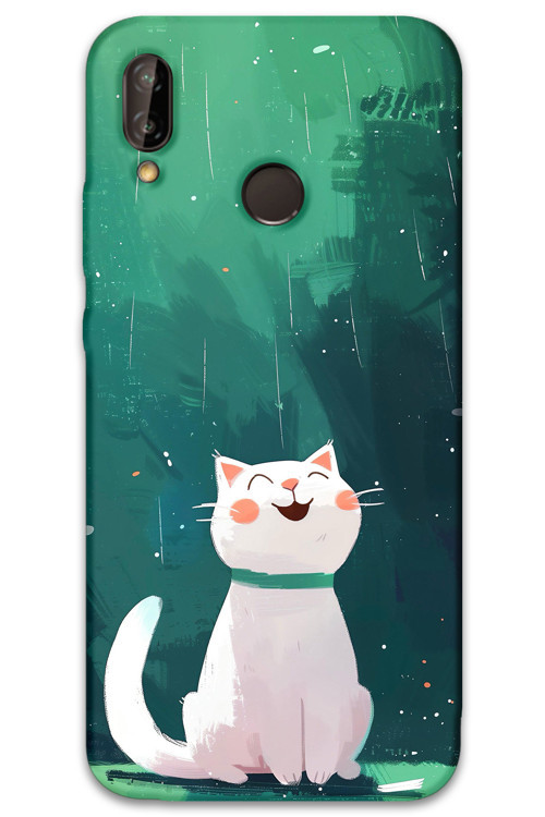 Huawei P Smart 2019 Uyumlu Kedi Desenli Telefon Kılıfı + Ekran Koruyucu - 5781