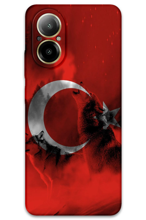 Realme 12 Lite Uyumlu Türk Bayrağı Desenli Telefon Kılıfı + Ekran Koruyucu - 5854