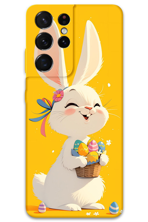 Galaxy S21 Ultra Uyumlu Tavşan Desenli Telefon Kılıfı + Ekran Koruyucu - 5807