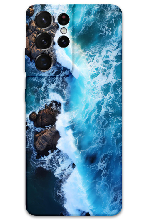 Galaxy S21 Ultra Uyumlu Mermer Desenli Telefon Kılıfı + Ekran Koruyucu - 5810