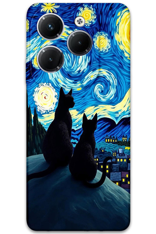 İnfinix Hot 40 Pro Uyumlu Kedi Desenli Telefon Kılıfı + Ekran Koruyucu - 5782