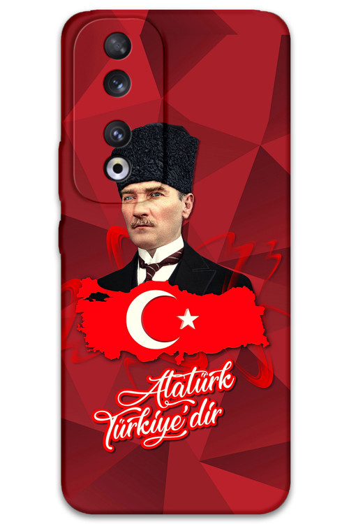 Huawei Honor 90 Uyumlu Atatürk Desenli Telefon Kılıfı + Ekran Koruyucu - 5851