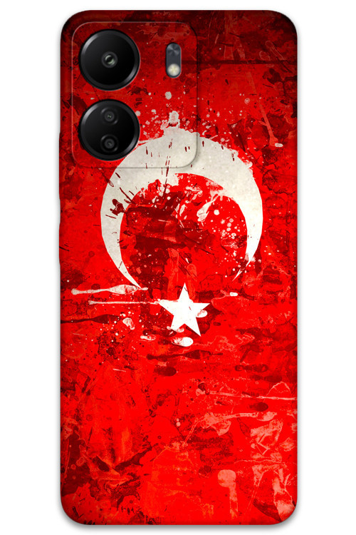 Xiaomi Redmi 13C Uyumlu Türk Bayrağı Desenli Telefon Kılıfı + Ekran Koruyucu - 5847