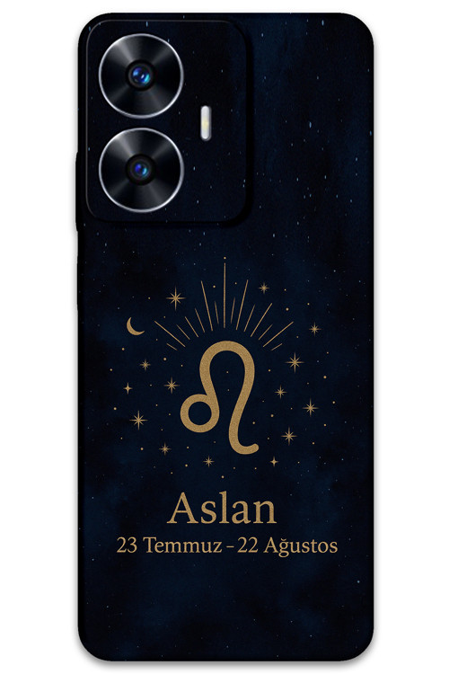 Realme C55 Uyumlu Aslan Burcu Desenli Telefon Kılıfı + Ekran Koruyucu - 5772