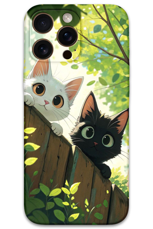 İphone 16 Pro Max Uyumlu Kedi Desenli Telefon Kılıfı + Ekran Koruyucu - 5785