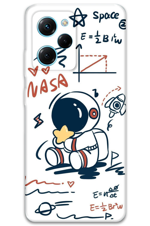 Poco X5 Pro Uyumlu Astronot Desenli Telefon Kılıfı + Ekran Koruyucu - 5858