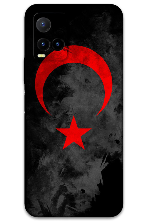 Vivo Y32 Uyumlu Türk Bayrağı Desenli Telefon Kılıfı + Ekran Koruyucu - 5852