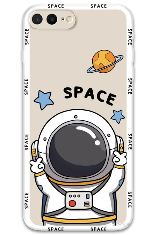 İphone 8 Plus Uyumlu Astronot Desenli Telefon Kılıfı + Ekran Koruyucu - 5865