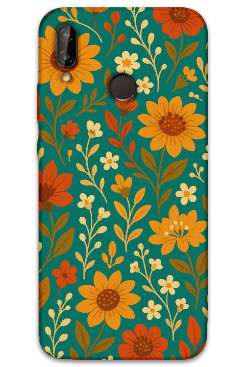 Huawei P20 Lite Uyumlu Çiçek Desenli Telefon Kılıfı + Ekran Koruyucu - 5786