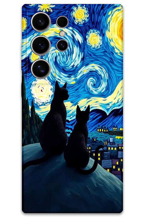 Galaxy S22 Ultra Uyumlu Kedi Desenli Telefon Kılıfı + Ekran Koruyucu - 5782
