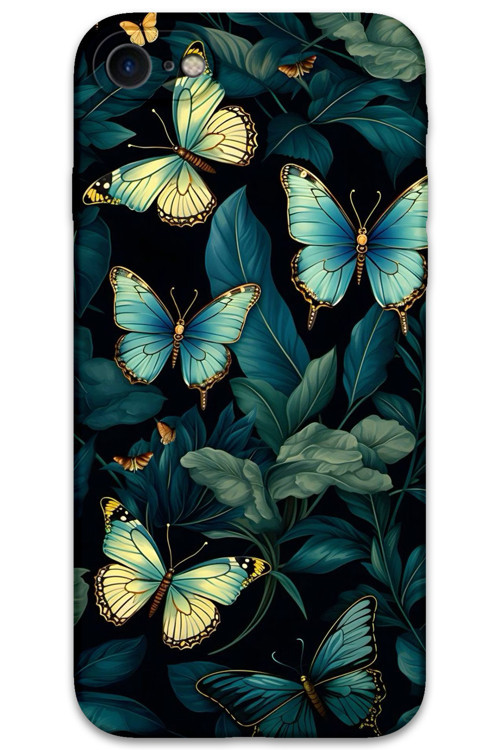 İphone Se 2020 Uyumlu Kelebek Desenli Telefon Kılıfı + Ekran Koruyucu - 5791